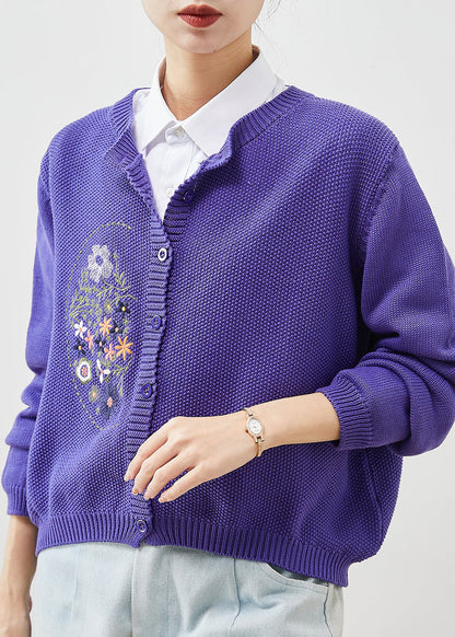 Purple Embroidered Knit Cardigans Spring Yu1041