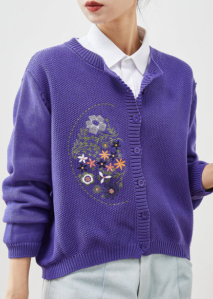 Purple Embroidered Knit Cardigans Spring Yu1041