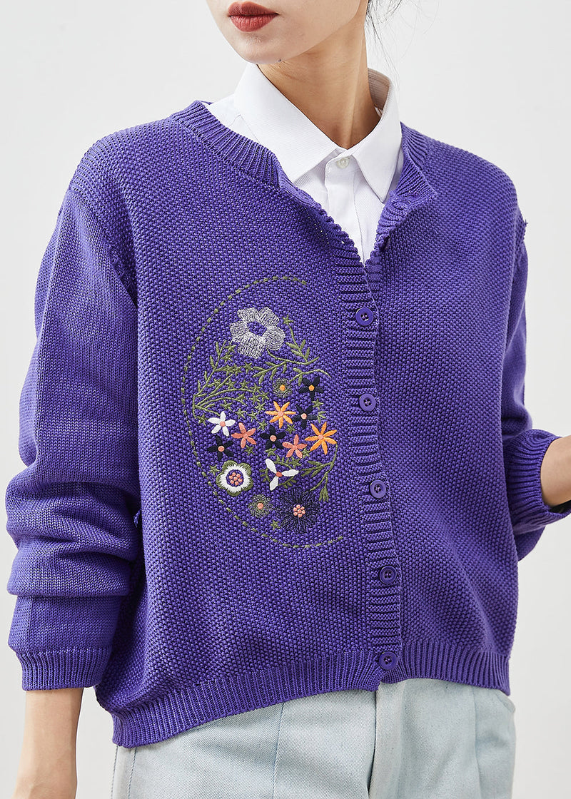 Purple Embroidered Knit Cardigans Spring Yu1041