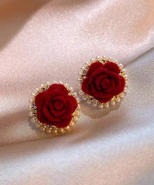 Red Copper Alloy Pile Coating Stud Earrings Ey003