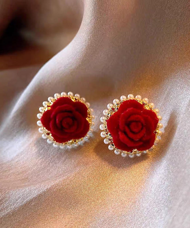 Red Copper Alloy Pile Coating Stud Earrings Ey003