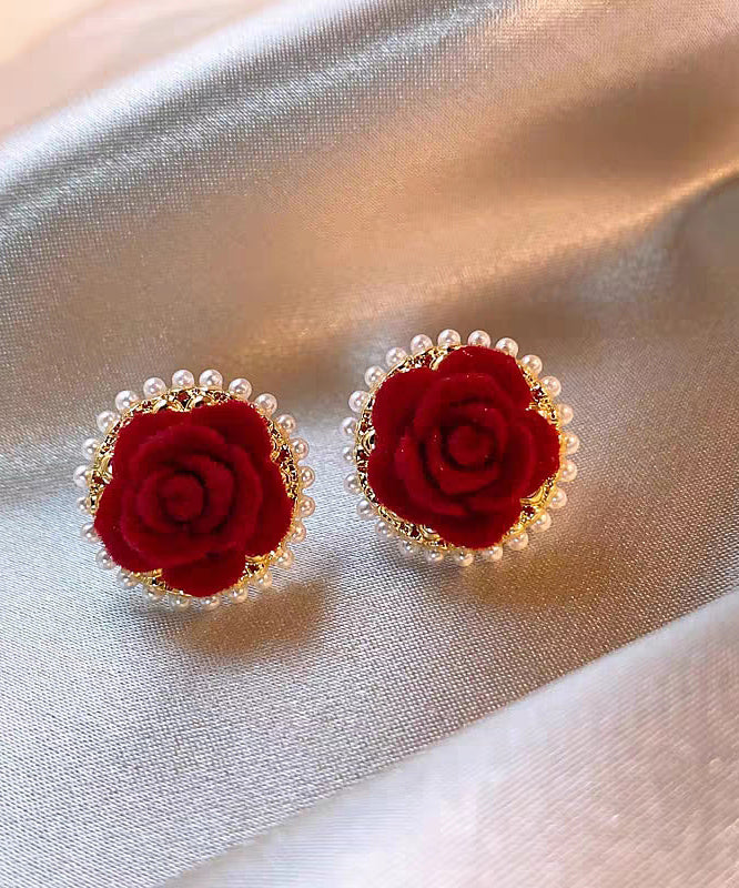 Red Copper Alloy Pile Coating Stud Earrings Ey003