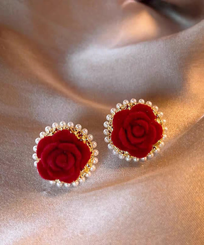 Red Copper Alloy Pile Coating Stud Earrings Ey003