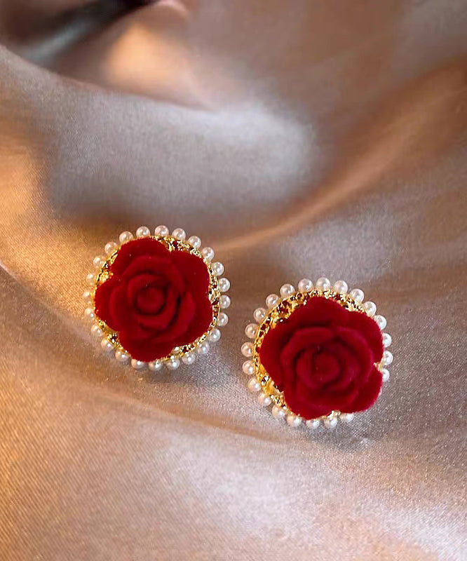 Red Copper Alloy Pile Coating Stud Earrings Ey003