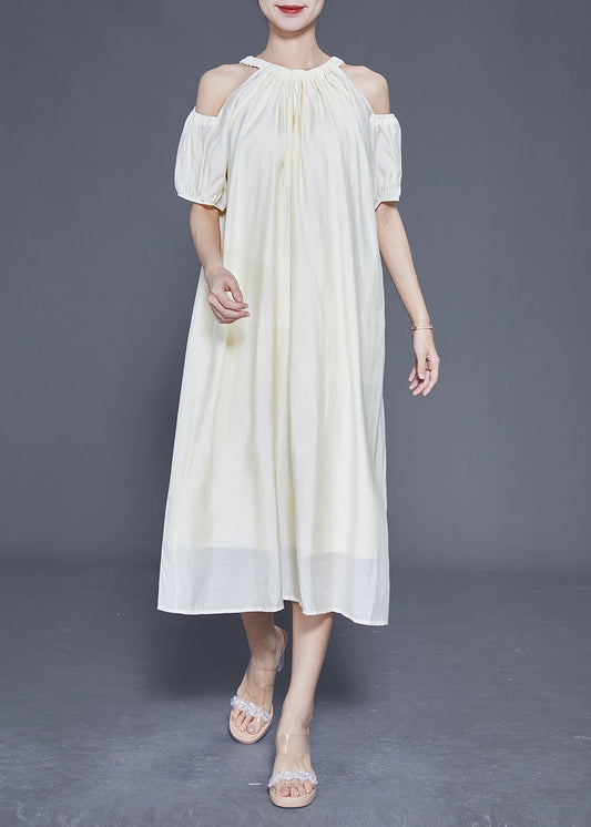 White Cold Shoulder Original Design Silk Long Dress Summer Ly1839