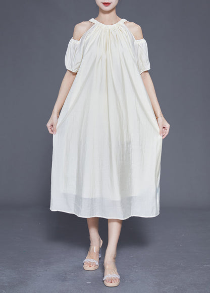 White Cold Shoulder Original Design Silk Long Dress Summer Ly1839