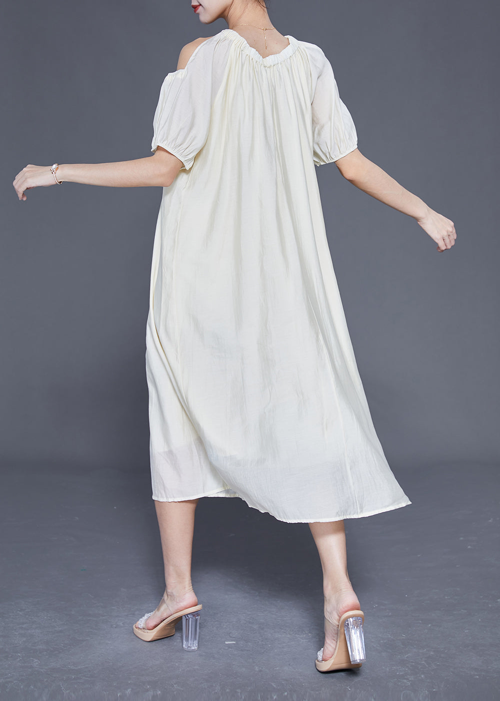 White Cold Shoulder Original Design Silk Long Dress Summer Ly1839