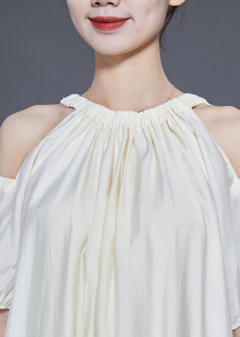White Cold Shoulder Original Design Silk Long Dress Summer Ly1839