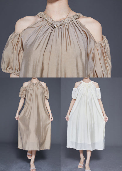 White Cold Shoulder Original Design Silk Long Dress Summer Ly1839