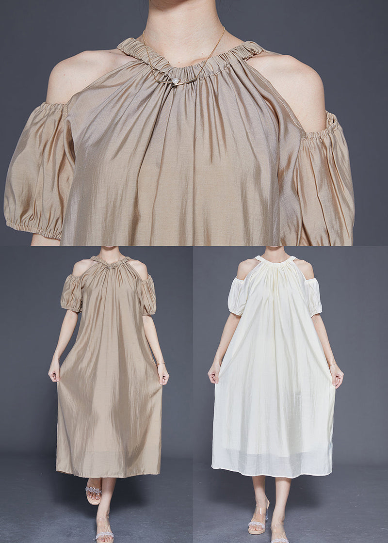 White Cold Shoulder Original Design Silk Long Dress Summer Ly1839