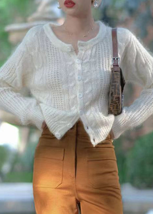 Yellow Button Hollow Out Patchwork Knit Cardigan Fall Tu034