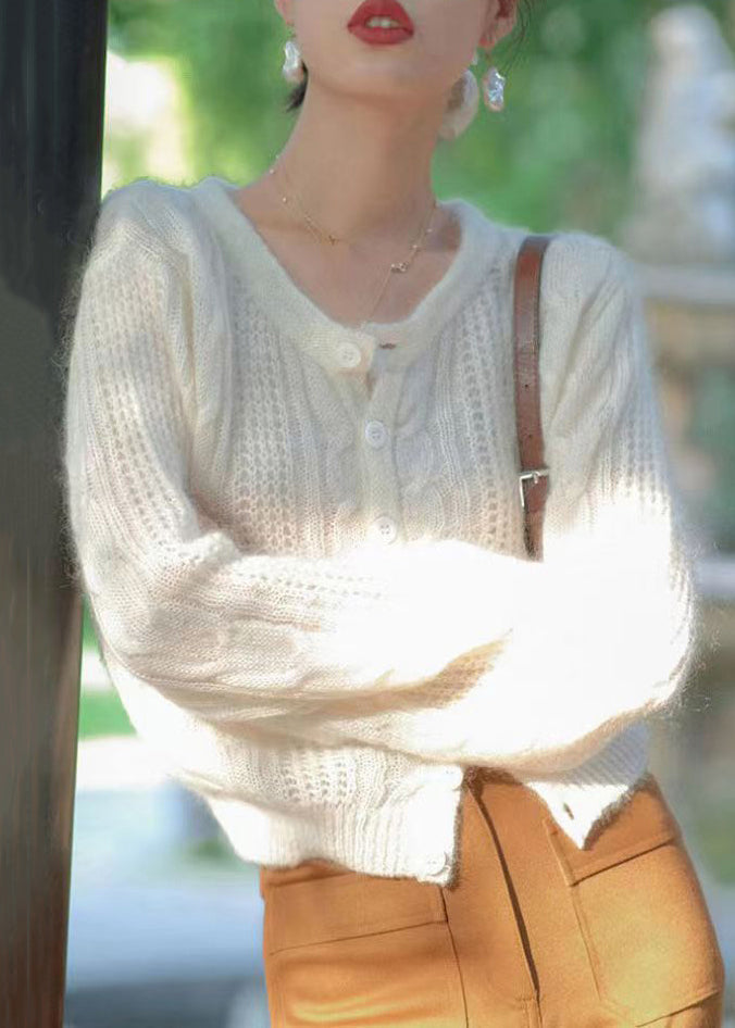 Yellow Button Hollow Out Patchwork Knit Cardigan Fall Tu034