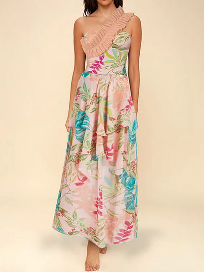 Botanical Print One Piece Swimsuits and Skirt