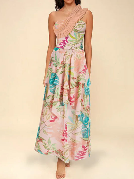 Botanical Print One Piece Swimsuits and Skirt