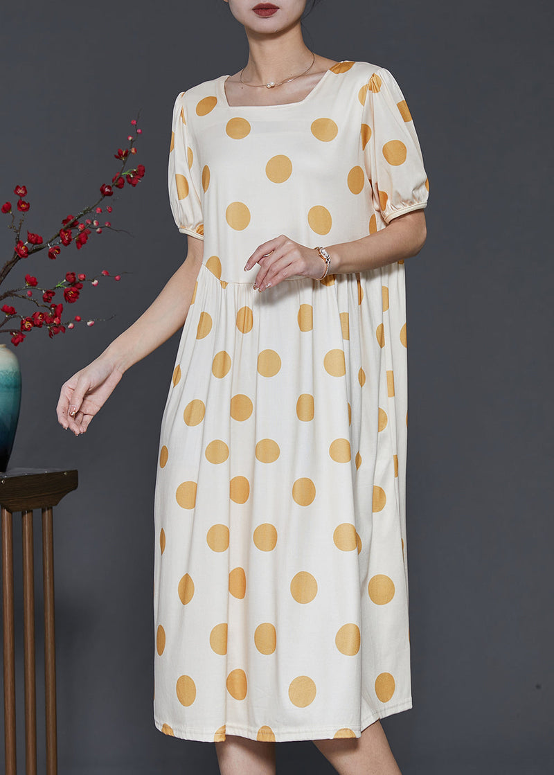 Boutique Beige Square Collar Print Cotton Long Dresses Summer Sd1012