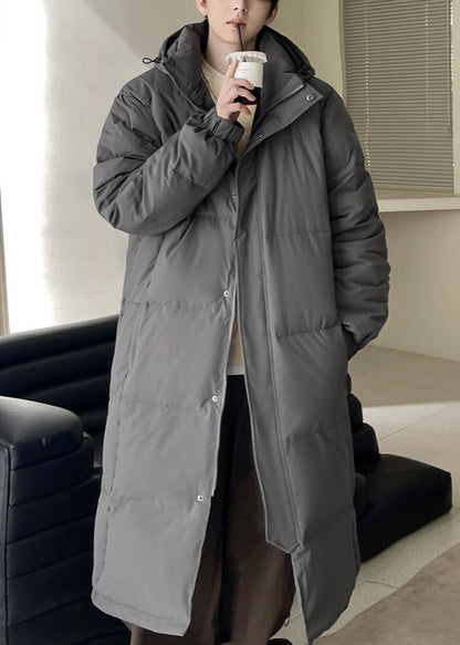 Boutique Black Hooded Button Pockets Duck Down Long Coats Winter Rj004