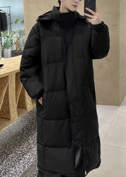 Boutique Black Hooded Button Pockets Duck Down Long Coats Winter Rj004