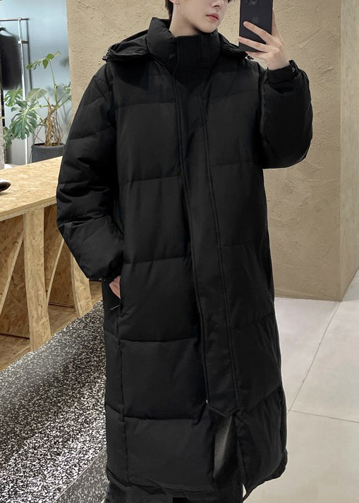 Boutique Black Hooded Button Pockets Duck Down Long Coats Winter Rj004