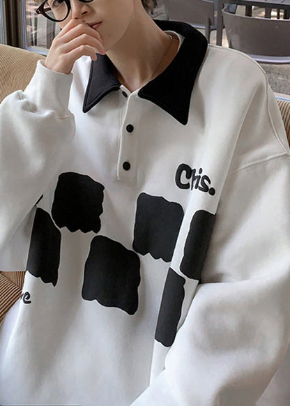 Boutique Black Peter Pan Collar Print Cotton Loose Sweatshirts Top Fall Eq004
