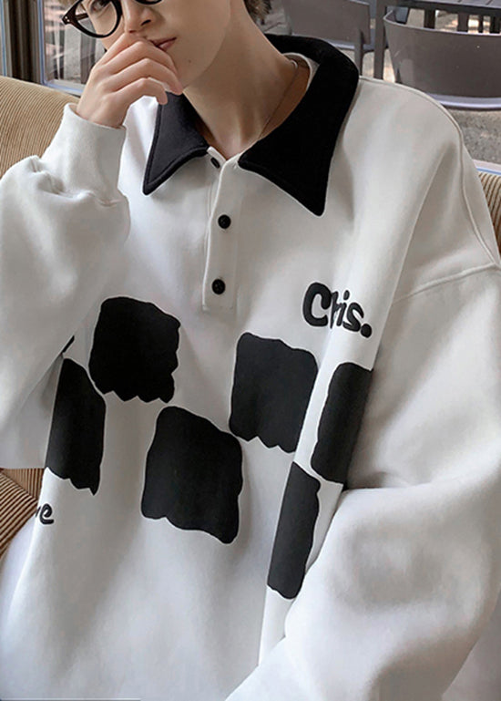 Boutique Black Peter Pan Collar Print Cotton Loose Sweatshirts Top Fall Eq004