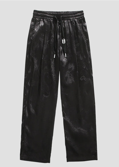 Boutique Black Pockets Jacquard Ice Silk Pants Summer Yt031