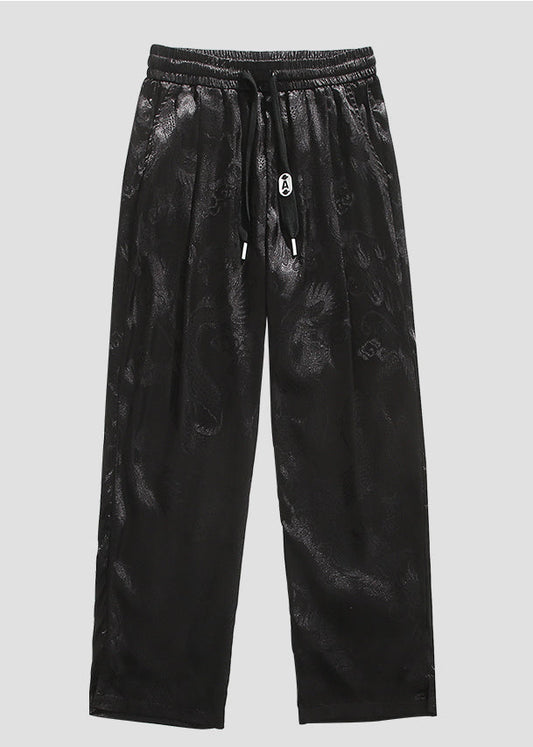 Boutique Black Pockets Jacquard Ice Silk Pants Summer Yt031