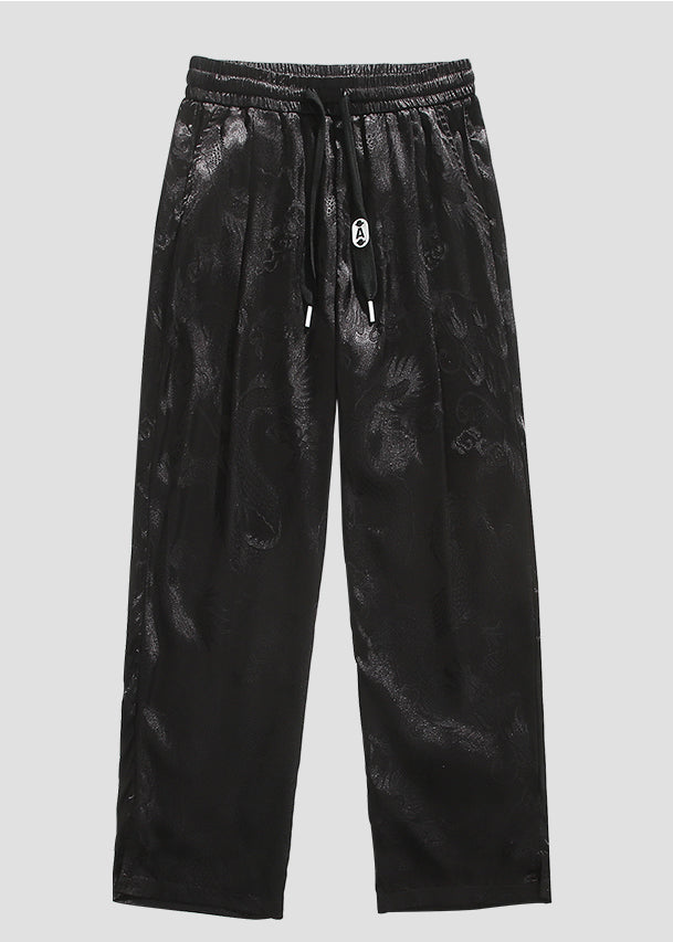 Boutique Black Pockets Jacquard Ice Silk Pants Summer Yt031