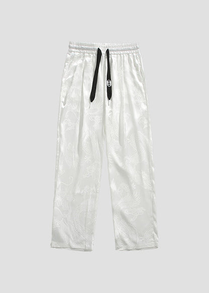Boutique Black Pockets Jacquard Ice Silk Pants Summer Yt031