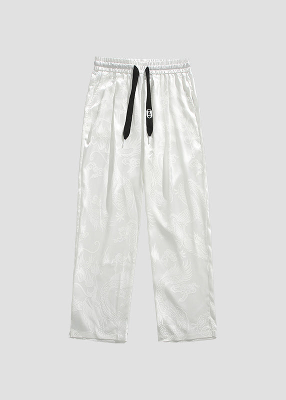 Boutique Black Pockets Jacquard Ice Silk Pants Summer Yt031