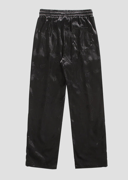 Boutique Black Pockets Jacquard Ice Silk Pants Summer Yt031