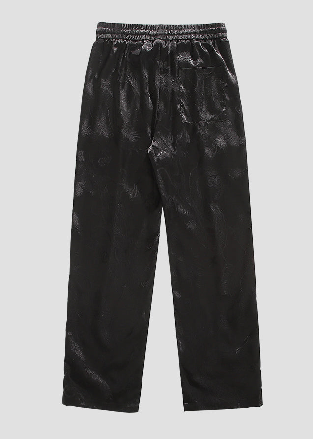 Boutique Black Pockets Jacquard Ice Silk Pants Summer Yt031