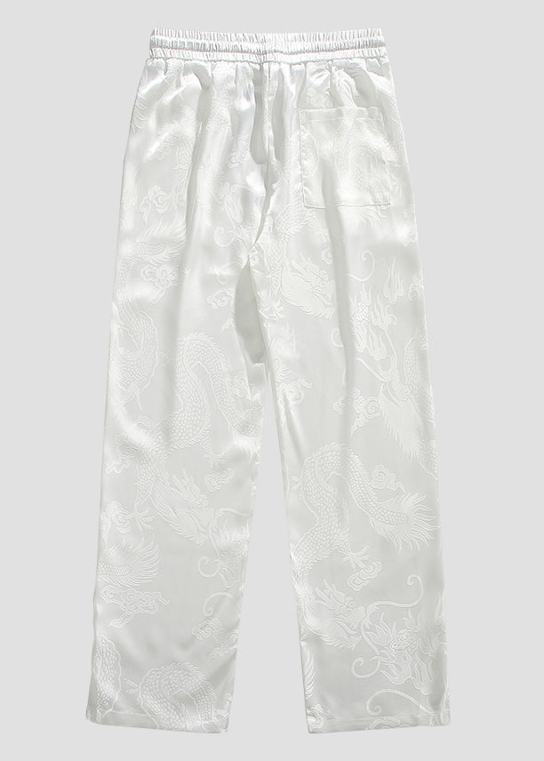 Boutique Black Pockets Jacquard Ice Silk Pants Summer Yt031