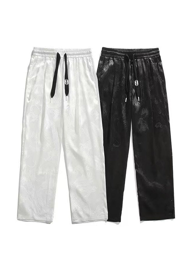 Boutique Black Pockets Jacquard Ice Silk Pants Summer Yt031
