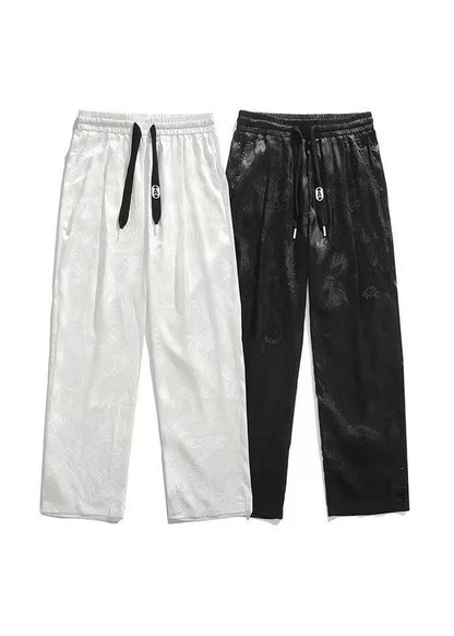 Boutique Black Pockets Jacquard Ice Silk Pants Summer Yt031