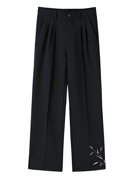 Boutique Black Pockets Print Ice Silk Pants Long Summer Yt060