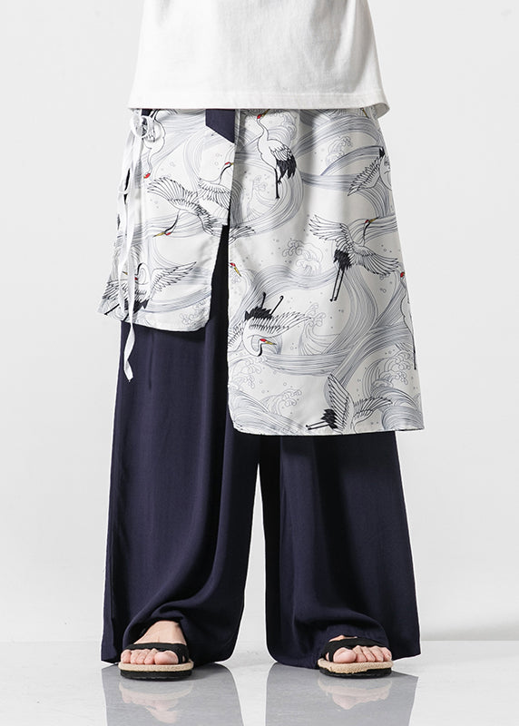 Boutique Black Pockets Print Patchwork Cotton Pants Skirt Summer Sa058