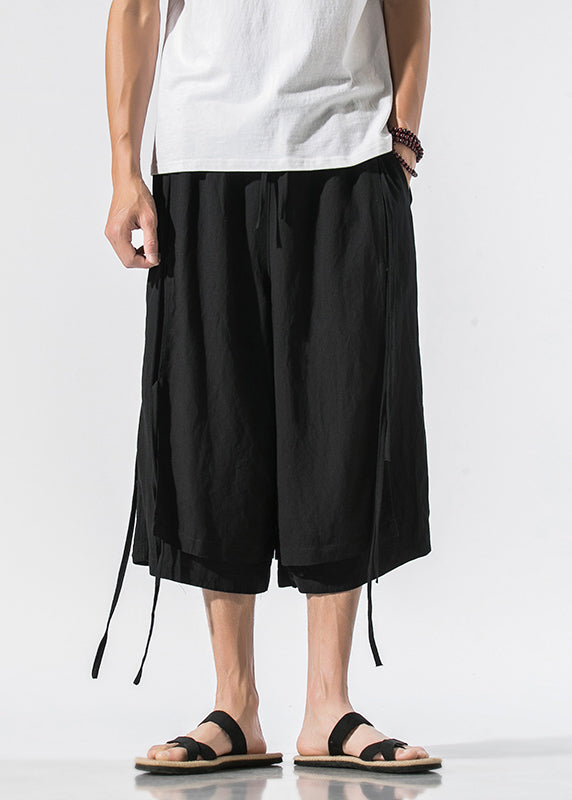 Boutique Black Tie Waist Tassel Wide Leg Pants Yt021