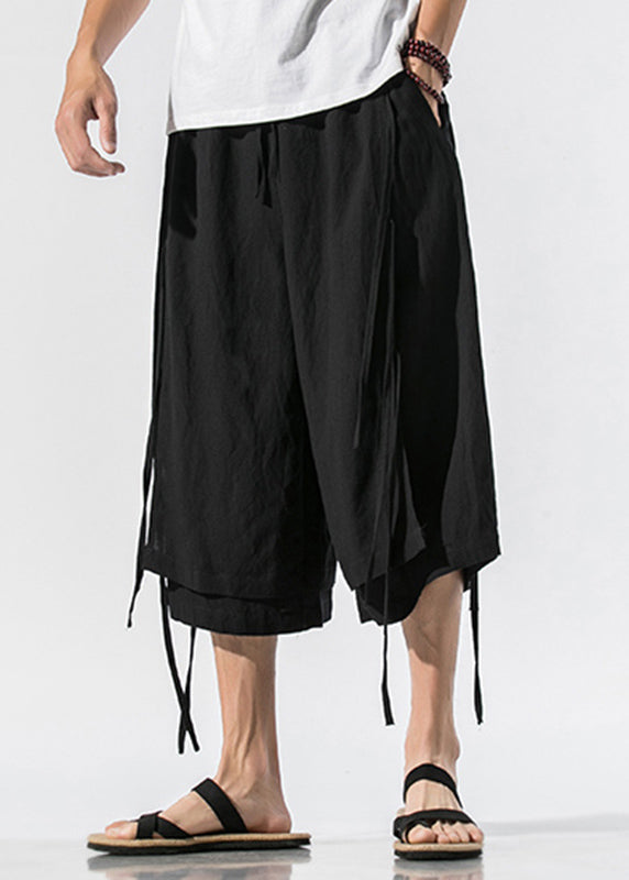 Boutique Black Tie Waist Tassel Wide Leg Pants Yt021