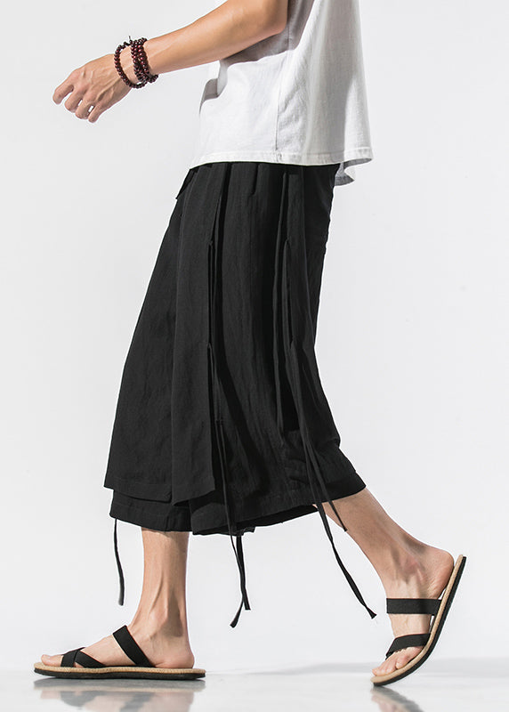 Boutique Black Tie Waist Tassel Wide Leg Pants Yt021