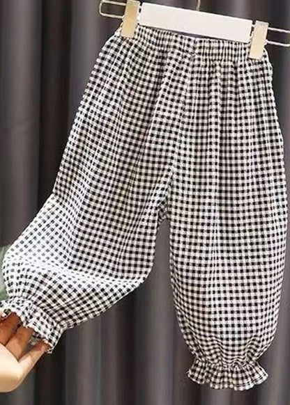 Boutique Black White Plaid Applique Kids Lantern Pants Tv003