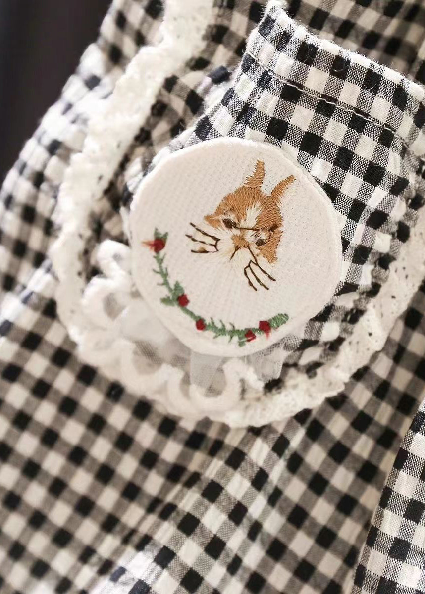 Boutique Black White Plaid Applique Kids Lantern Pants Tv003
