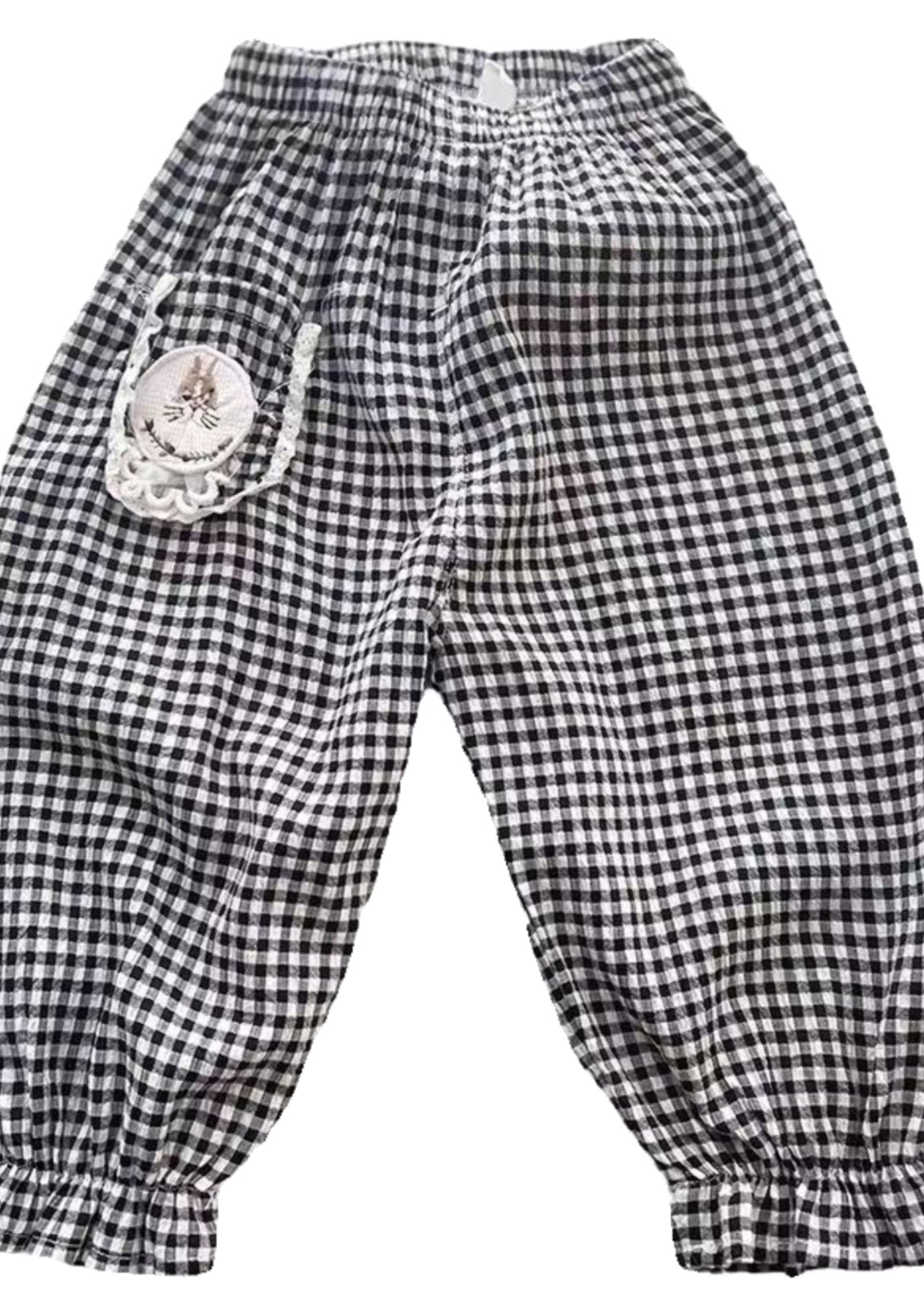 Boutique Black White Plaid Applique Kids Lantern Pants Tv003