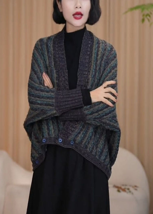 Boutique Blue O Neck Woolen Cardigan Batwing Sleeve Rf014