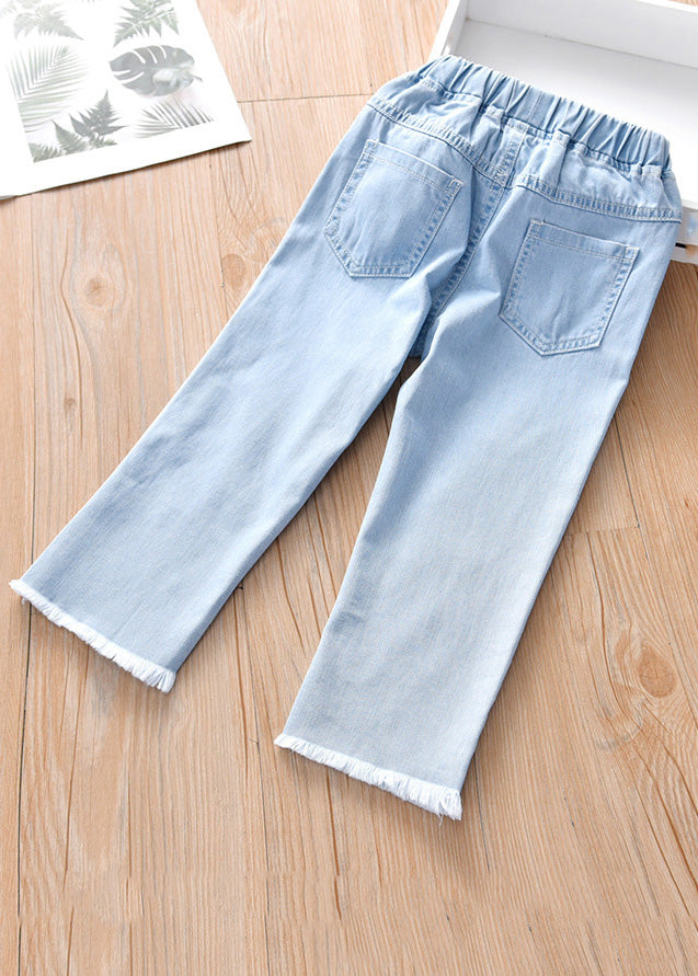 Boutique Blue Print Pockets Straight Denim Pants Tv040