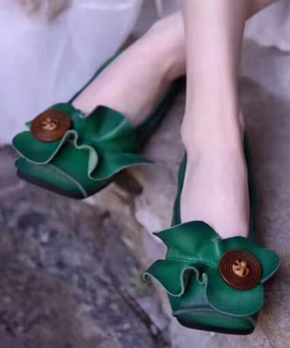 Boutique Brown Cowhide Leather Flat Shoes Splicing Ruffled Ag1014