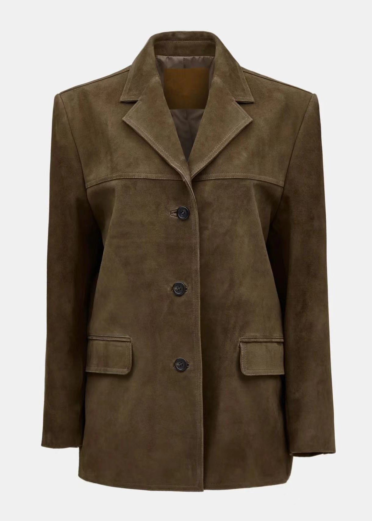 Boutique Brown Peter Pan Collar Button Faux Suede Coat Fall Qy039