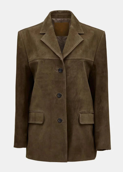 Boutique Brown Peter Pan Collar Button Faux Suede Coat Fall Qy039