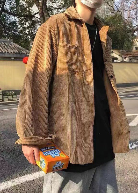 Boutique Camel Peter Pan Collar Corduroy Shirts Coat Fall Ro019