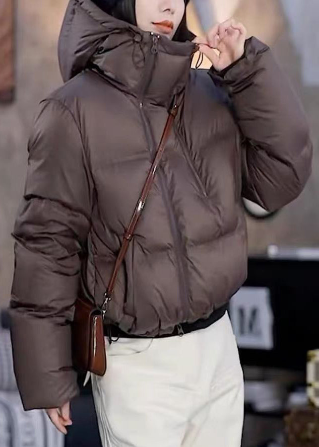 Boutique Coffee Hooded Pockets Duck Down Short Coat Winter Td041