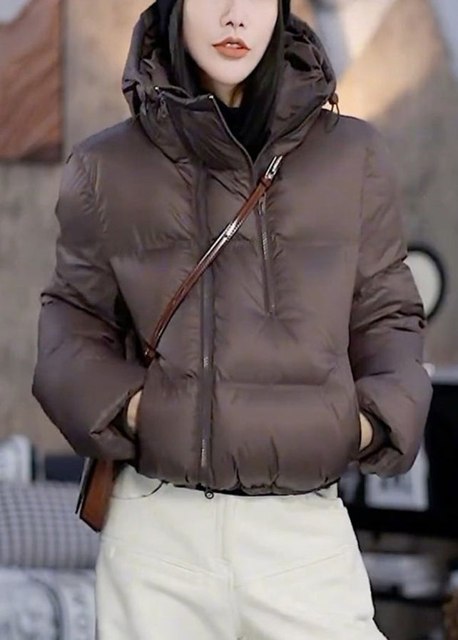 Boutique Coffee Hooded Pockets Duck Down Short Coat Winter Td041